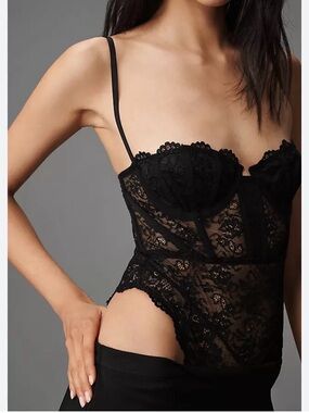 Anthropologie Black Lace Bustier Bodysuit